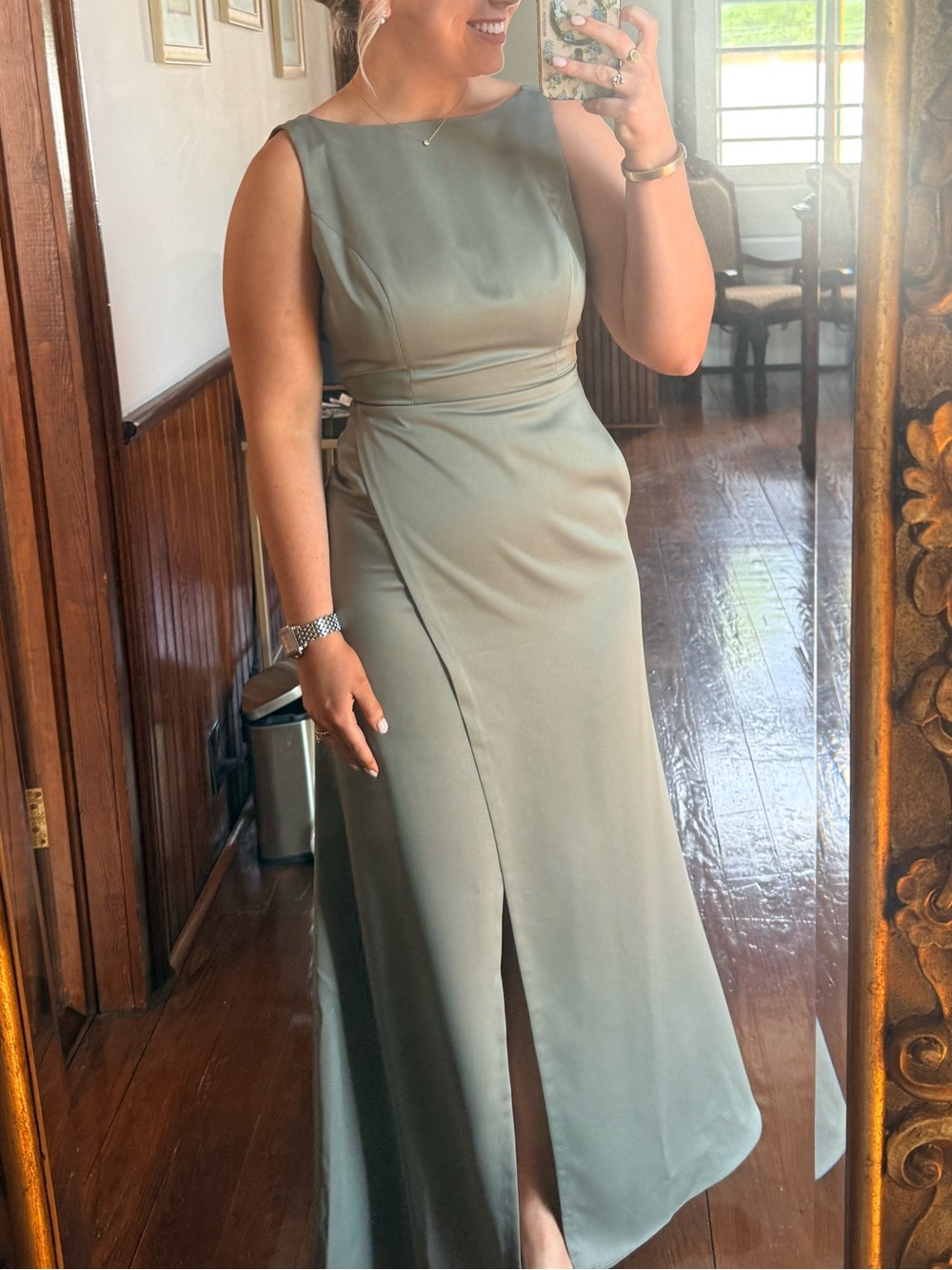 BHLDN Sage Green Satin Gown